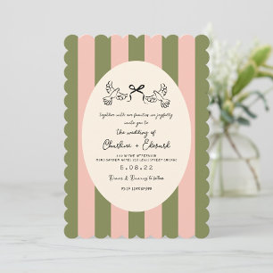 Green Striped Star Wedding  Invitation