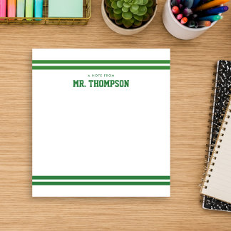 Green Striped Teacher School Notepad