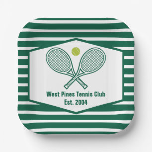 Green Striped Tennis Club Customised Party Paper Plate