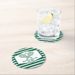 Green Striped Tennis Country Club Custom Round Paper Coaster<br><div class="desc">This classy modern country club coaster features tennis rackets and a ball above your tennis team name and established date. Green and white striped coasters for your tennis players and country club members.</div>