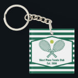 Green Striped Tennis Custom Country Club<br><div class="desc">This classy modern country club keychain features tennis rackets and a ball above your tennis team name and established date. Green and white striped gifts for your tennis players and country club members.</div>