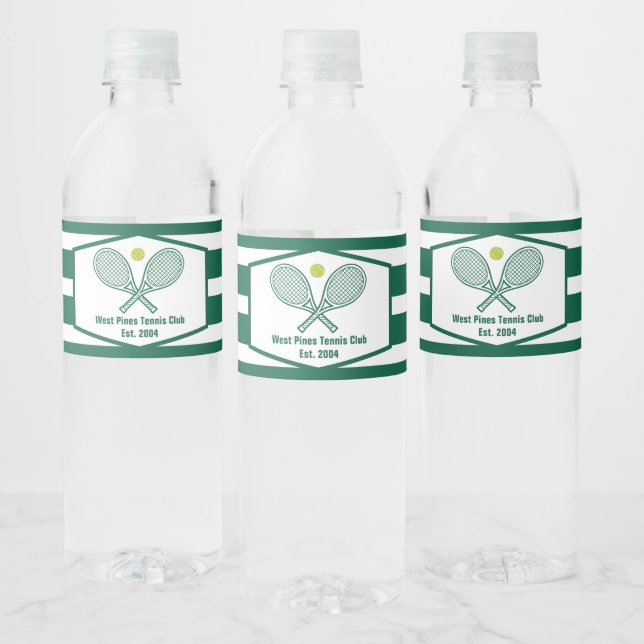 Green Striped Tennis Custom Country Club Water Bottle Label (Bottles)