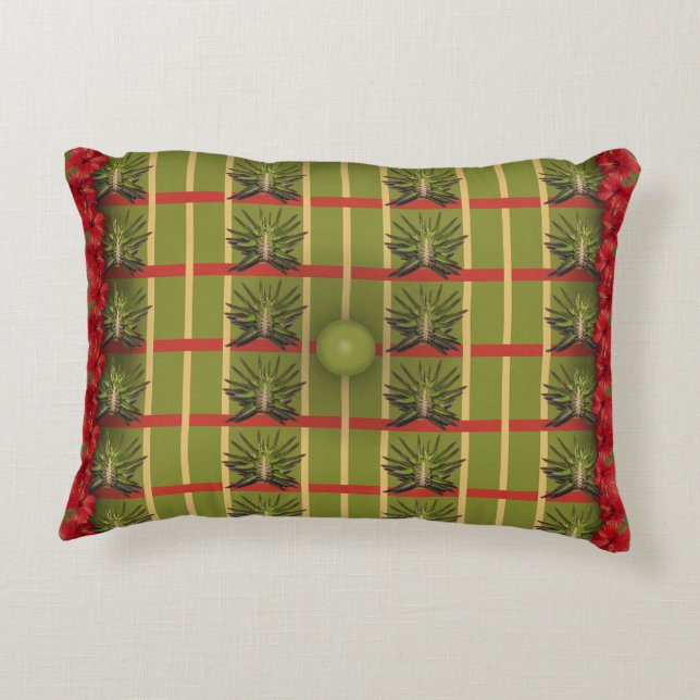 Green Striped, Tufted Fabric Accent Pillow (Back)
