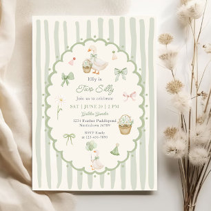 Green Striped Two Silly Birthday Invitation