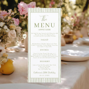Green Striped Wedding Bridal Shower Birthday Party Menu