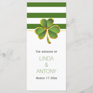 Green stripes and clover Irish wedding program Programme