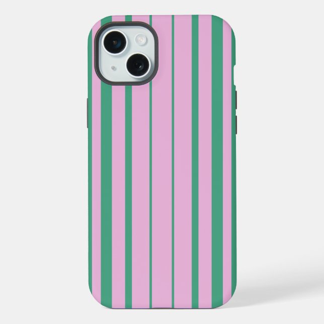 Green Stripes and Soft Pink iPhone 15 Plus Cases (Back)