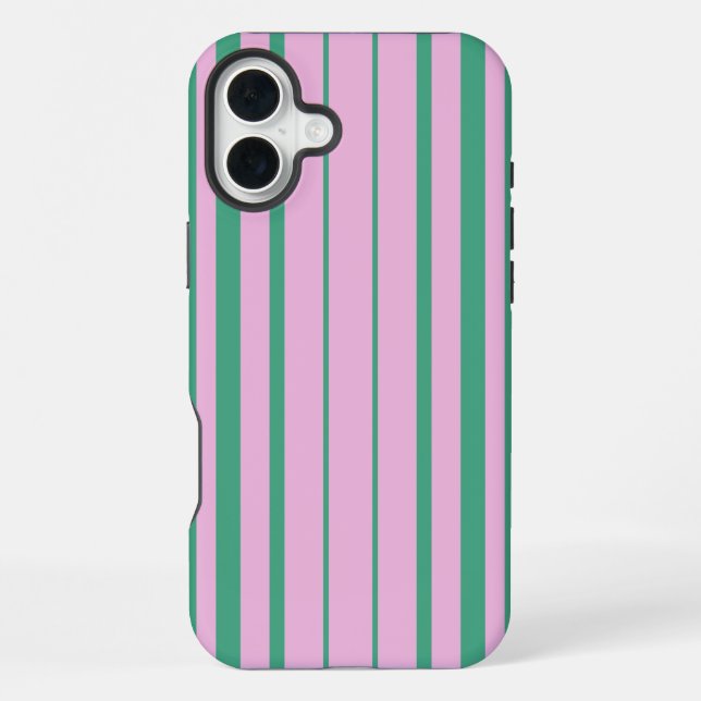 Green Stripes and Soft Pink iPhone 16 Plus Case (Back)