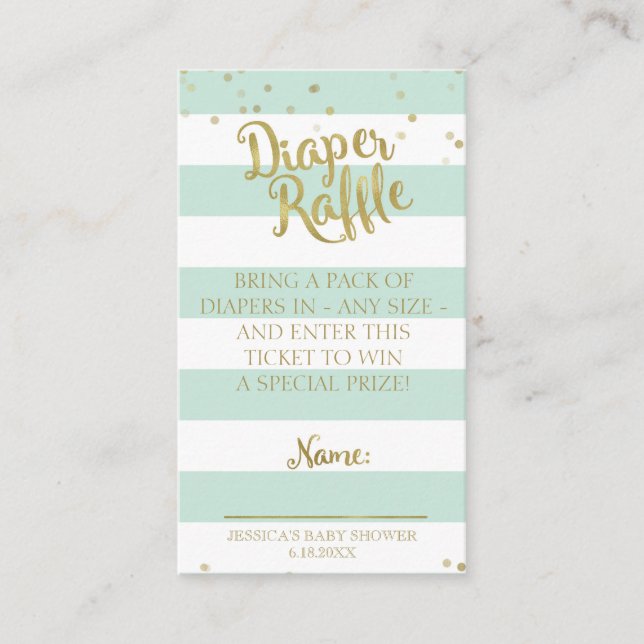 Green Stripes Baby Shower Diaper Raffle Insert (Front)