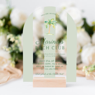 Green Stripes Beach Bach Club Bridal Shower Arch Acrylic Invitations
