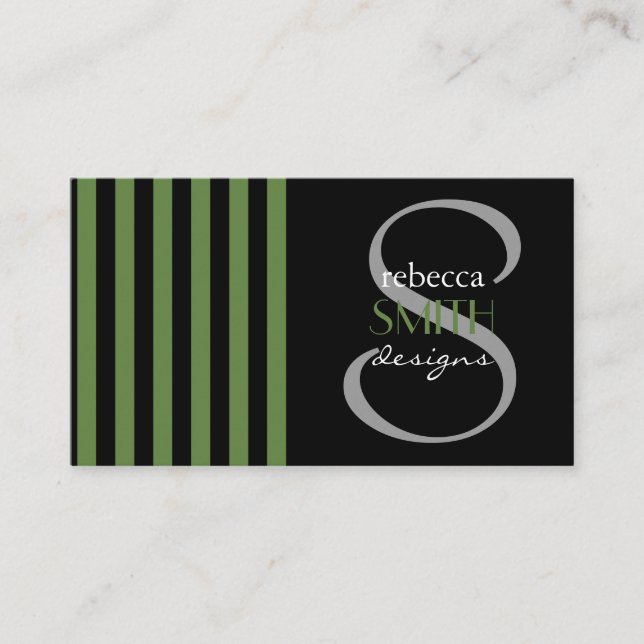 Green Stripes, Black Stripes, Striped Pattern Business Card (Front)