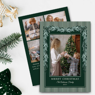 Green Stripes Christmas Garlands Five Photo Holiday Card