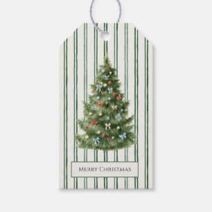 Green Stripes Christmas Tree Gift Tags