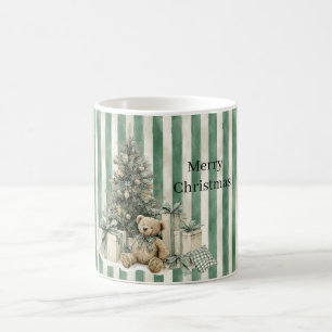 Green Stripes Christmas Tree Teddy Bear Gifts Coffee Mug