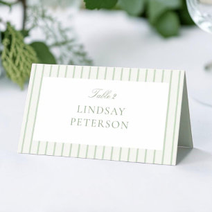 Green Stripes Classic Summer Wedding Place Card