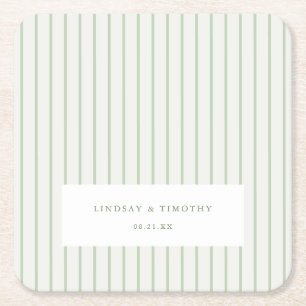 Green Stripes Classic Summer Wedding Square Paper Coaster