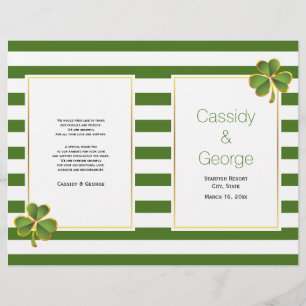 Green stripes clover folded Irish wedding program