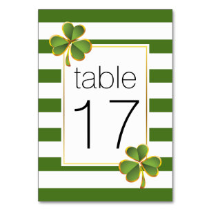 Green stripes & clover Irish wedding table number