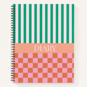 Green Stripes Colourful Checks Diary Notebook