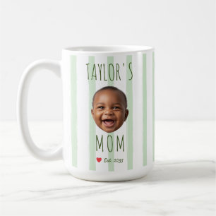 Green Stripes Custom Photo & Name Baby Face Mum  Coffee Mug