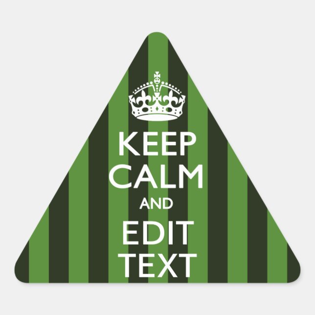 Green Stripes Decor Keep Calm Your Text Triangle Sticker (Front)