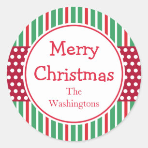 Green Stripes Dots Holiday Christmas Stickers