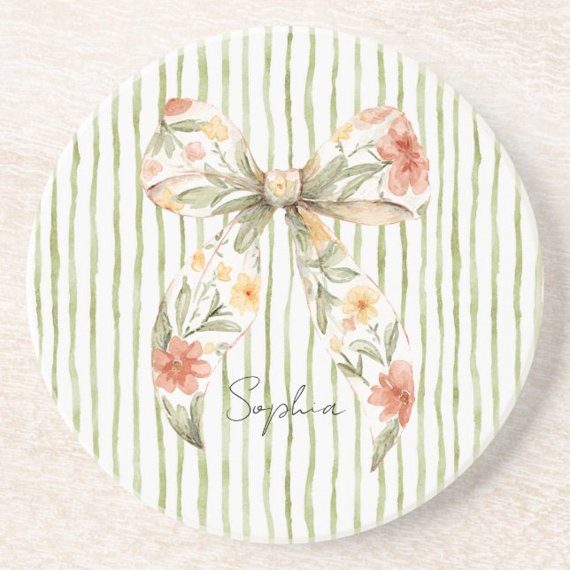 Green Stripes Floral Bow Coaster (Front)
