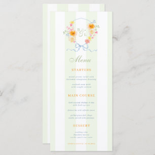 Green Stripes & Floral Crest Spring Wedding Menu