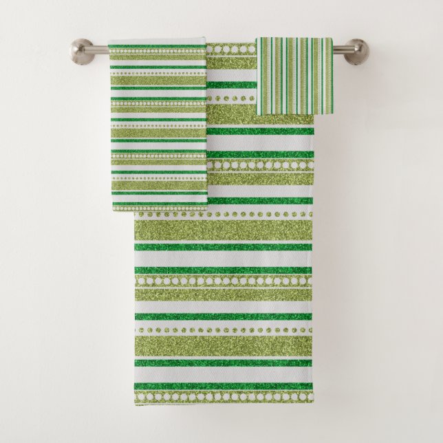 Green Stripes Glitter Bath Towel Set (Insitu)