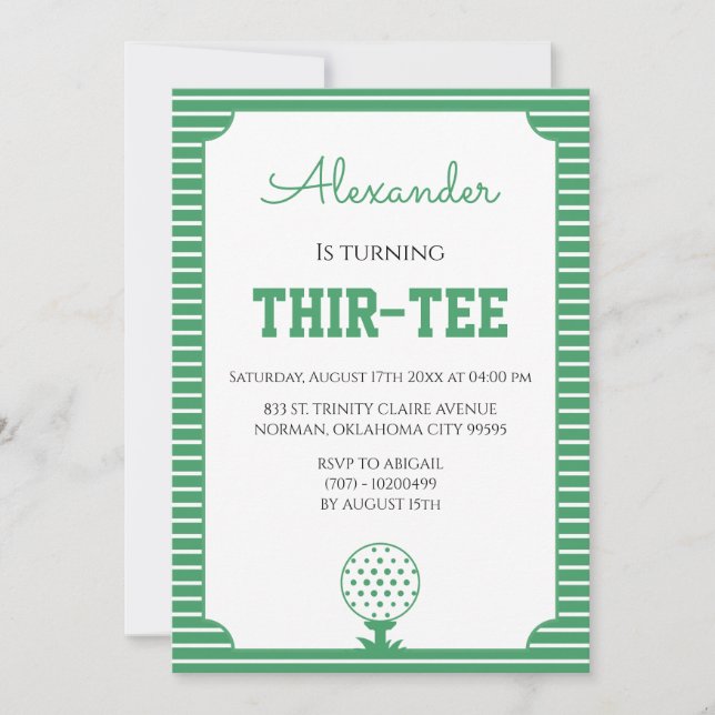 Green Stripes Golf 30th Birthday Party Invitation (Front)