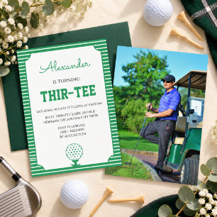 Green Stripes Golf 30th Birthday Party Photo Invitation