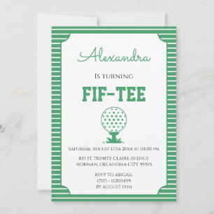 Green Stripes Golf 50th Birthday Party Invitation