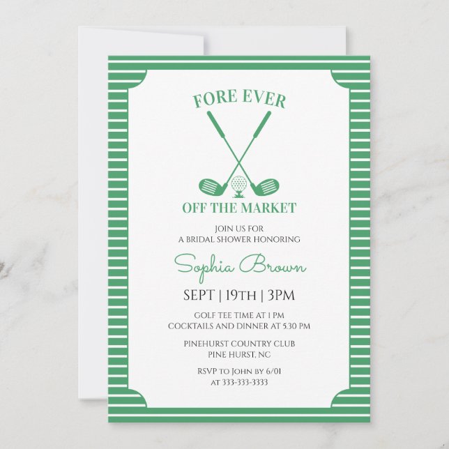 Green Stripes Golf Bridal Shower Invitation (Front)