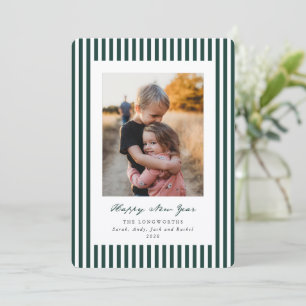 Green Stripes Happy New Year Flat Photo Holiday Card