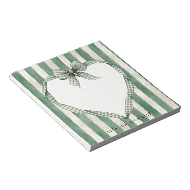 Green Stripes Heart Bow Notepad (Angled)