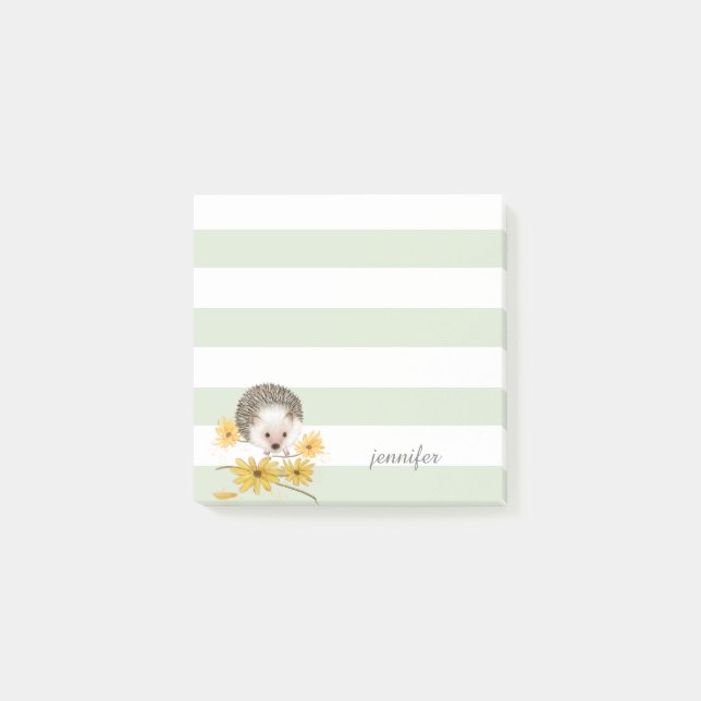Green Stripes Hedgehog Post-it® Notes (Front)