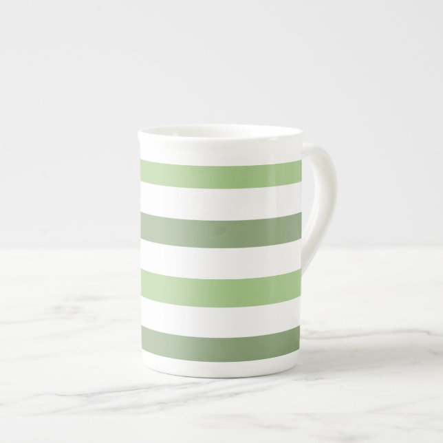 Green Stripes Horizontal Bone China  Mug (Front Right)