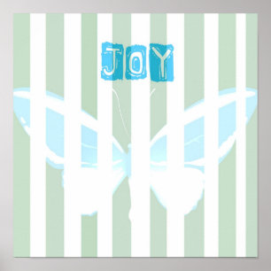 Green Stripes Joy Butterfly Poster