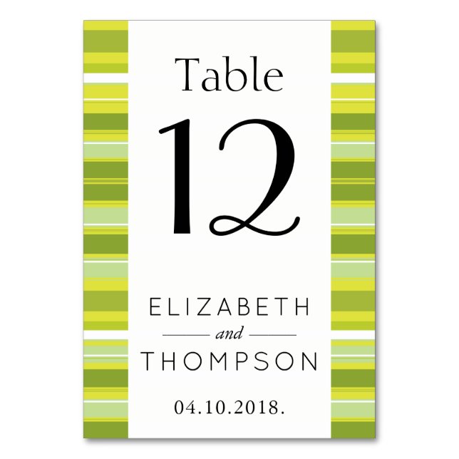 Green Stripes, Lines, Striped Pattern, Wedding Table Number (Front)