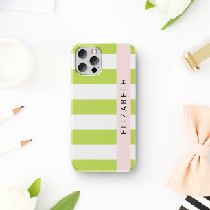 Green Stripes, Lines, Striped Pattern, Your Name iPhone 16 Case