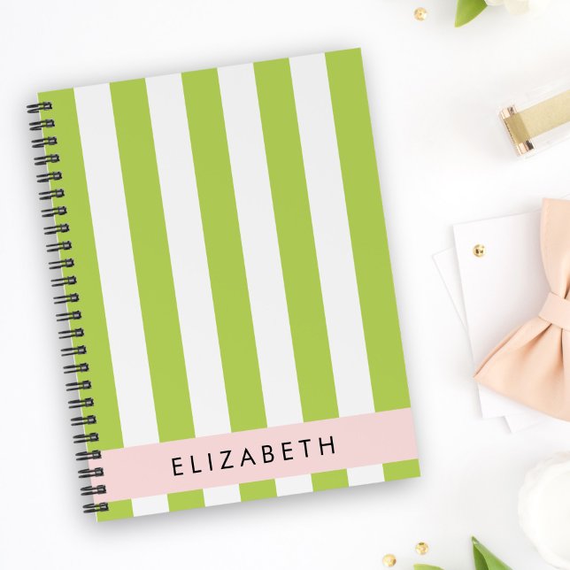 Green Stripes, Lines, Striped Pattern, Your Name Planner (Creator Uploaded)
