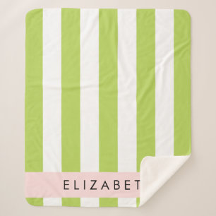 Green Stripes, Lines, Striped Pattern, Your Name Sherpa Blanket