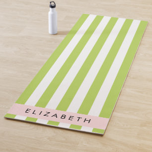Green Stripes, Lines, Striped Pattern, Your Name Yoga Mat