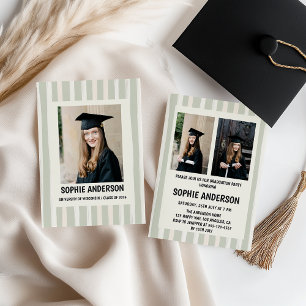 Green Stripes Minimalist Photo Graduation Party    Invitation