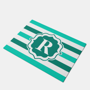 Green Stripes Monogram Pattern Doormat