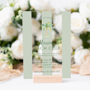 Green Stripes Palm Beach Bach Club Bridal Shower Acrylic Invitations