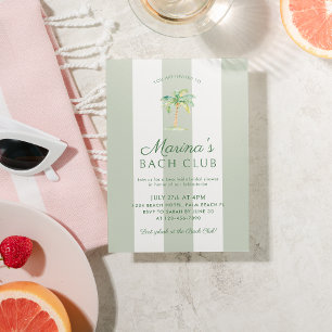Green Stripes Palm Beach Bach Club Bridal Shower Invitation