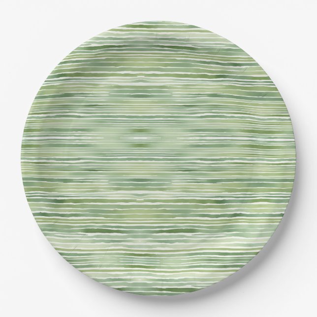 Green Stripes  Paper Plate (Front)