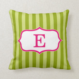 Green Stripes Pink Monogram Design Cushion