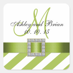 Green Stripes Ribbon Monogram Wedding Favour Label